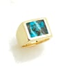 Mens Turquoise inlay ring in 14k yellow gold