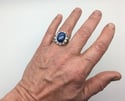 Mens Unique Oval Blue Star Sapphire Heavy Sterling Silver Ring