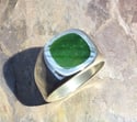 Mens Heavy Sterling Silver Antique Cushion Shape  Jade Ring