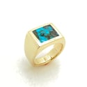 Mens Turquoise inlay ring in 14k yellow gold
