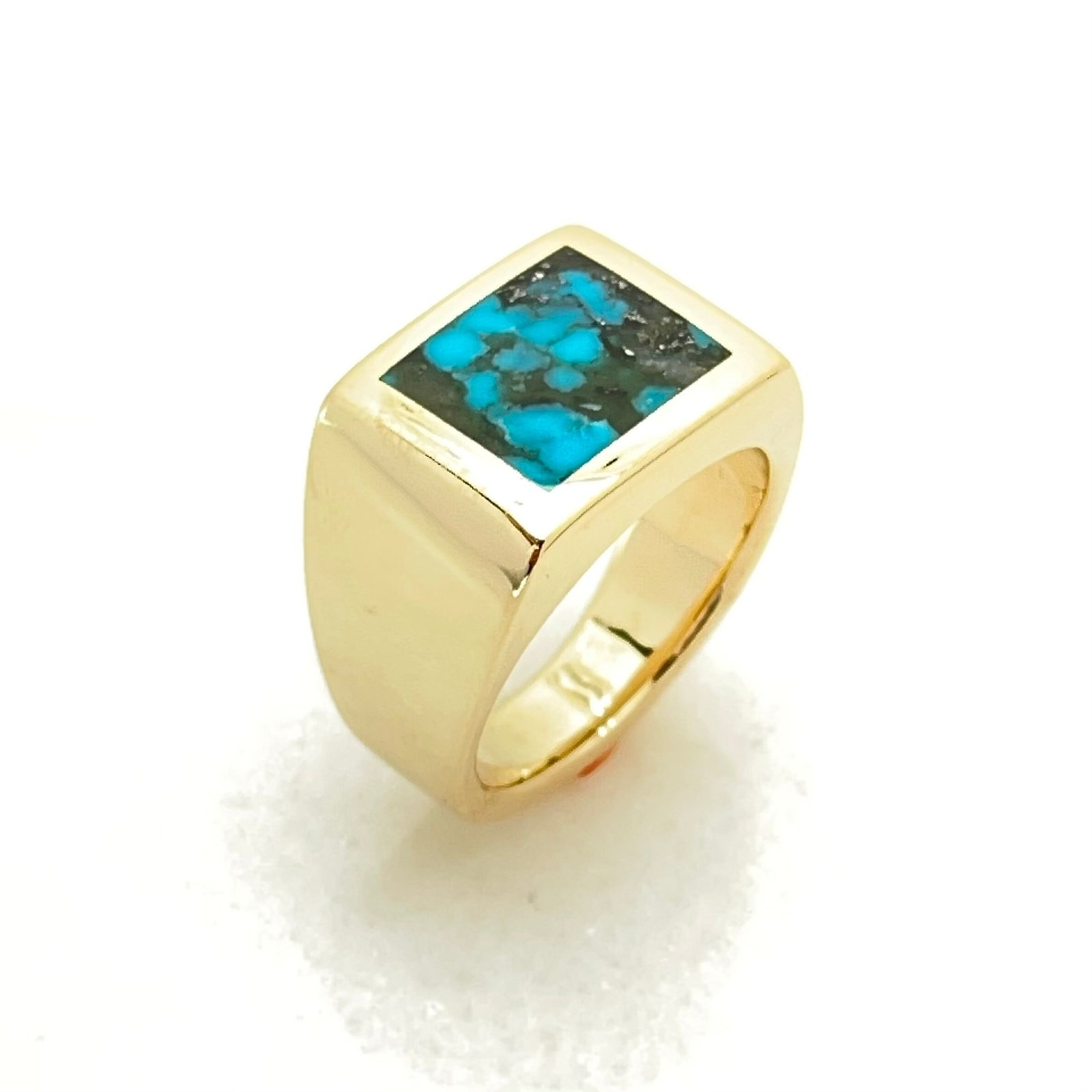 Lab Created Copper Turquoise With Gold Plated 925 Sterling Silver Men's Ring  #22 | eBay