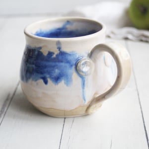 Image of Handmade Blue and Creamy White Stoneware Mug, Coffee Cup 15 oz., Made in USA