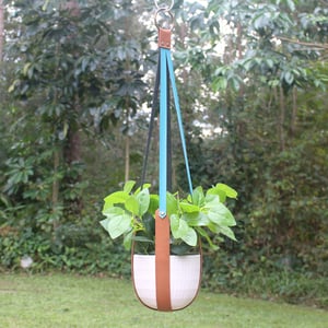 Image of Leather Plant Hanger - Turquiose & Tan