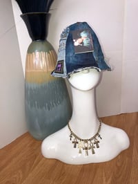 Image 1 of H.O.D. Navy Leopard Sweater Knit With Treated Denim Reversible Bucket Hat