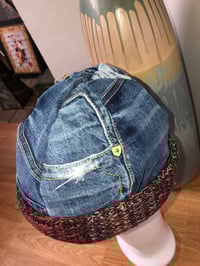 Image 3 of H.O.D. Knitted Brim Hat, Washed & Distressed Denim Crown W/ Multi Accented cable Brim