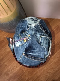 Image 4 of H.O.D. Knitted Brim Hat, Washed & Distressed Denim Crown W/ Multi Accented cable Brim