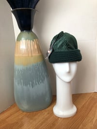 Image 1 of H.O.D. Knitted Brim Hat Hunter Green Pinched Velour Crown W/Heavy Green Cable Knitted Brim