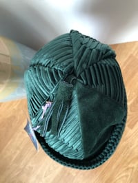 Image 4 of H.O.D. Knitted Brim Hat Hunter Green Pinched Velour Crown W/Heavy Green Cable Knitted Brim