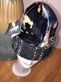 Image 2 of H.O.D. Knitted Brim Hat Navy  Mixed Panel Work Velvet Crown W/Special Thred Woven Knit Brim