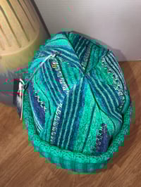 Image 4 of H.O.D. Knitted Brim Hat Turquoise & Blue Striped Velvet Crown W/Matching Cable Brim