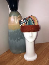 Image 1 of H.O.D. Knitted Brim Hat Multi Striped Velvet Crown W/Rustic Cable Knit Brim