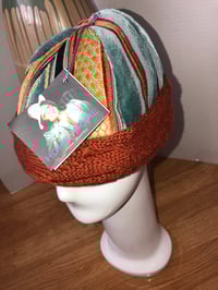 Image 3 of H.O.D. Knitted Brim Hat Multi Striped Velvet Crown W/Rustic Cable Knit Brim