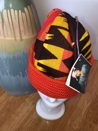 Image 2 of H.O.D  Orange, Yellow, & Brown Aztec Woven Fabric W/ Orange  Cable Knit Brim