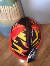 Image 4 of H.O.D  Orange, Yellow, & Brown Aztec Woven Fabric W/ Orange  Cable Knit Brim