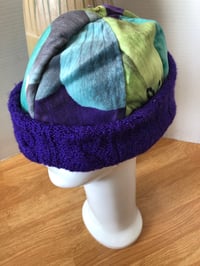 Image 3 of H.O.D. Purple Floral Velvet Crown W/ Purple Textured Cable Knit Brim 
