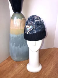 Image 1 of H.O.D. Navy Blue Distressed Ikat Velvet Crown W/ Navy Blue Cable Knit Brim 