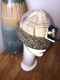 Image 2 of H.O.D. Knitted Brim Hat,Tan Wool Plaid Crown W/Heather Brown Knitted Brim