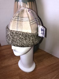 Image 3 of H.O.D. Knitted Brim Hat,Tan Wool Plaid Crown W/Heather Brown Knitted Brim