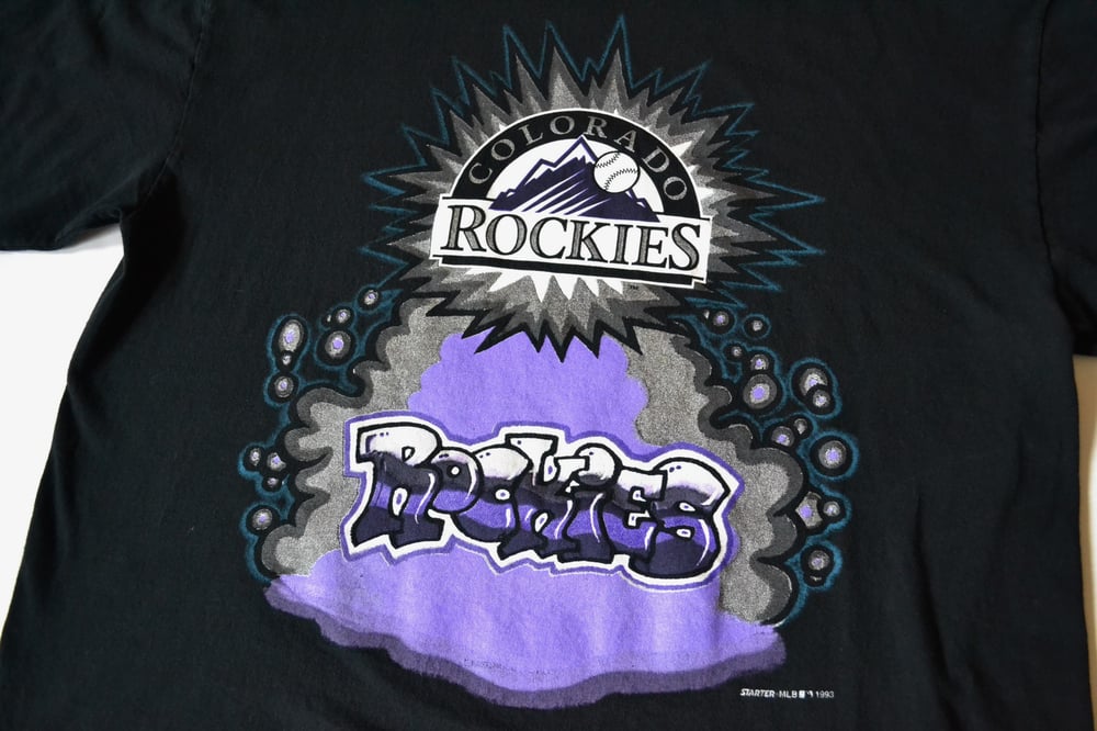 Image of Vintage 1993 Colorado Rockies Starter Graffiti Print T-Shirt Sz.XL