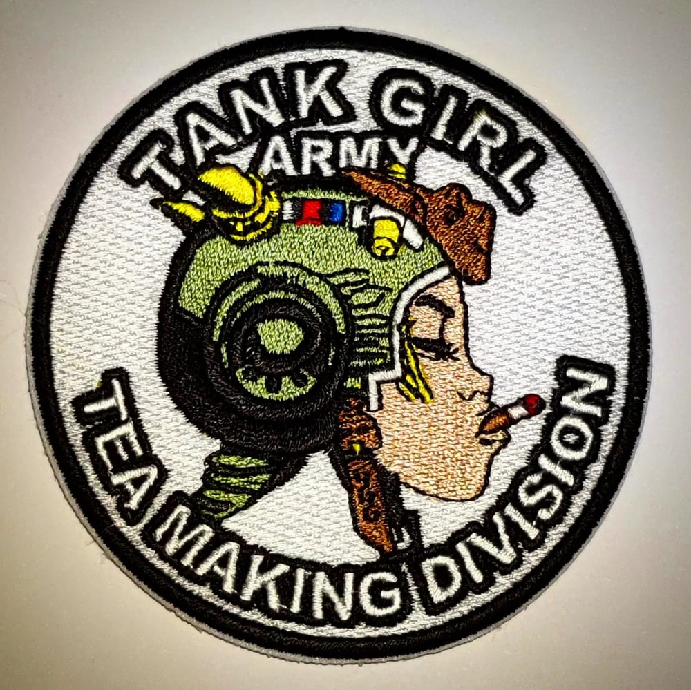Image of COLLECTOR'S ITEM - WHITE TANK GIRL TEA MAKING DIVISION PATCH - Limited Edition