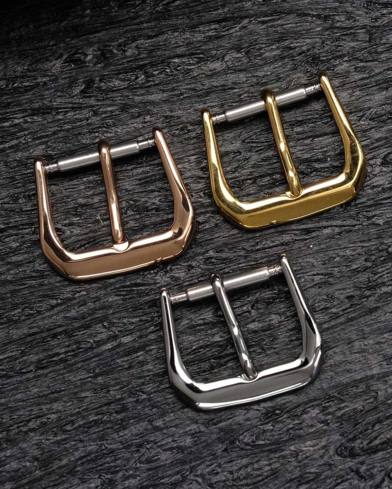 Image of VINTAGE STYLE 14MM TANG BUCKLES, 3-PACK (steel, yellow, rose)