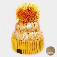 Image 4 of Foil Metallic Winter Puffer Pom Pom Beanie for Women