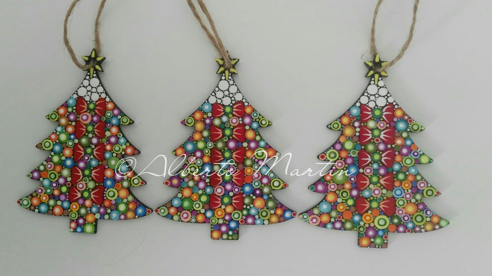 Image of (Number 46). New Christmas tree ornaments - Dot art Christmas decor. Set of 3.