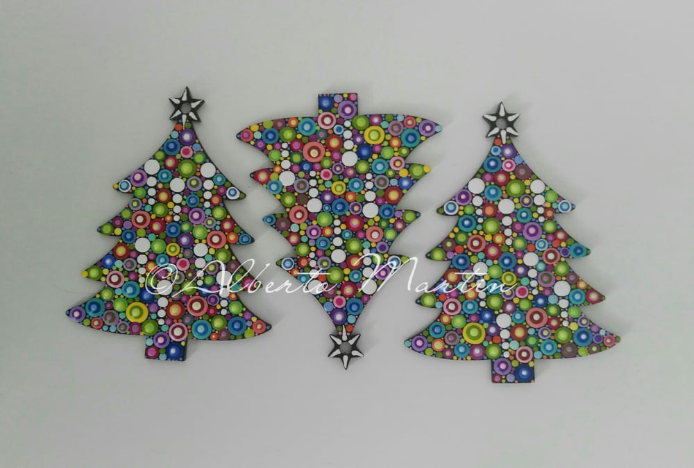 Image of (Number 49). New Christmas tree ornaments - Dot art Christmas decor. Set of 3.