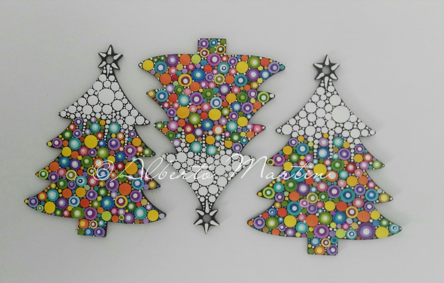 Image of (Number 50). New Christmas tree ornaments - Dot art Christmas decor. Set of 3.