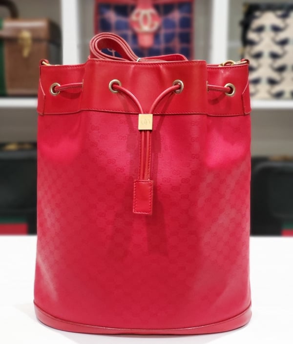 Image of Vtg. Gucci Red Mini Monogram Bucket Bag