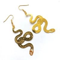 Image 3 of Celestial Snake Golden Drop Earrings