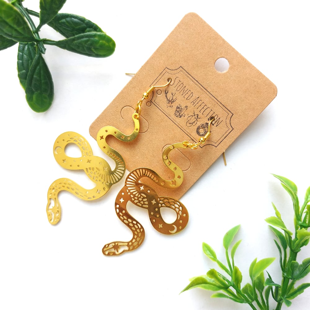 Image of Celestial Snake Golden Drop Earrings
