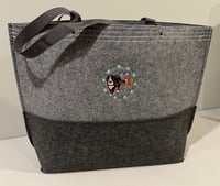 Image 1 of Large Felt Tote Bag with Flower Ring/Carting Dog