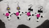 Image 1 of Cow Print and Flowers Clay Earrings