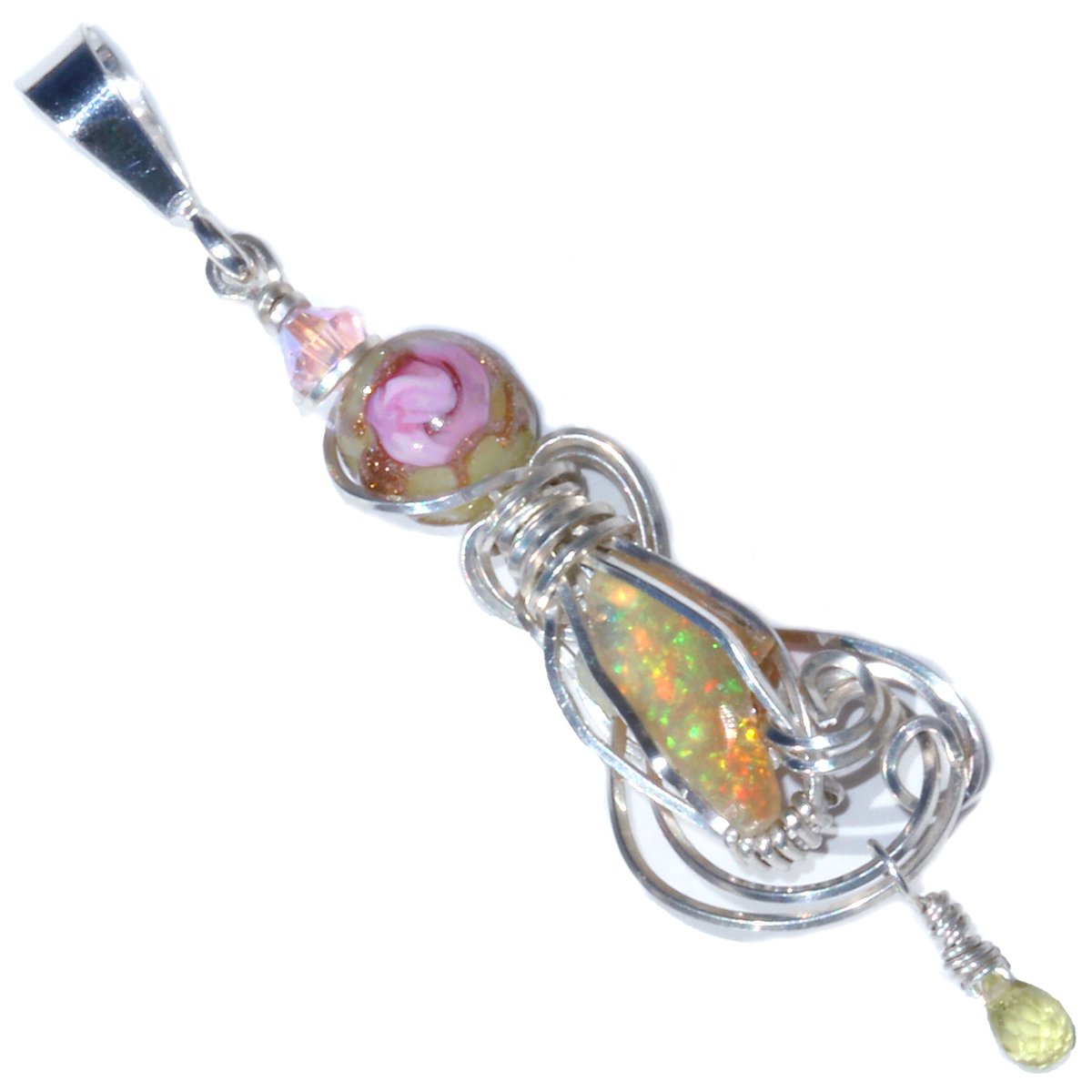 Confetti Glitter Ethiopian Opal Wire Wrap Pendant