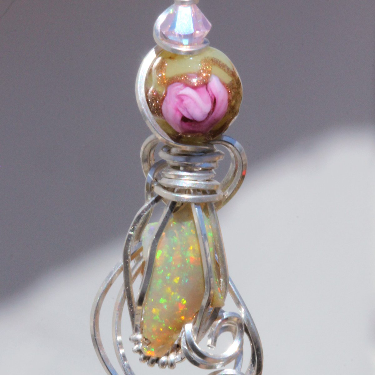 Confetti Glitter Ethiopian Opal Wire Wrap Pendant