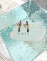 Image 1 of 14k solid gold Hawaii rainbow bar earrings 