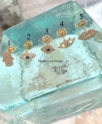 Image 1 of 14k solid gold diamond stud earrings(hamsa, evil eye, lips)