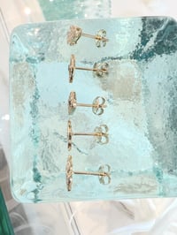 Image 4 of 14k solid gold diamond stud earrings(hamsa, evil eye, lips)