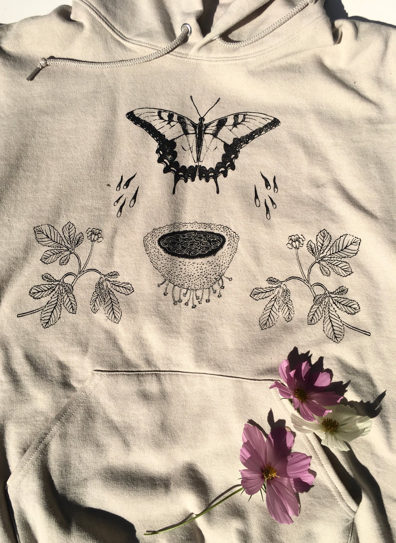 Image of monarch and moss puddle hoodie