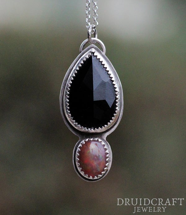 Image of Onyx & Fire Opal Necklace