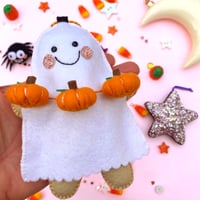 Image 2 of Halloween Gingerbread Man Ghost Costume and Pumpkin Garland