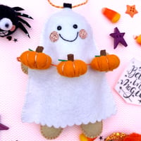 Image 1 of Halloween Gingerbread Man Ghost Costume and Pumpkin Garland