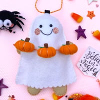 Image 4 of Halloween Gingerbread Man Ghost Costume and Pumpkin Garland
