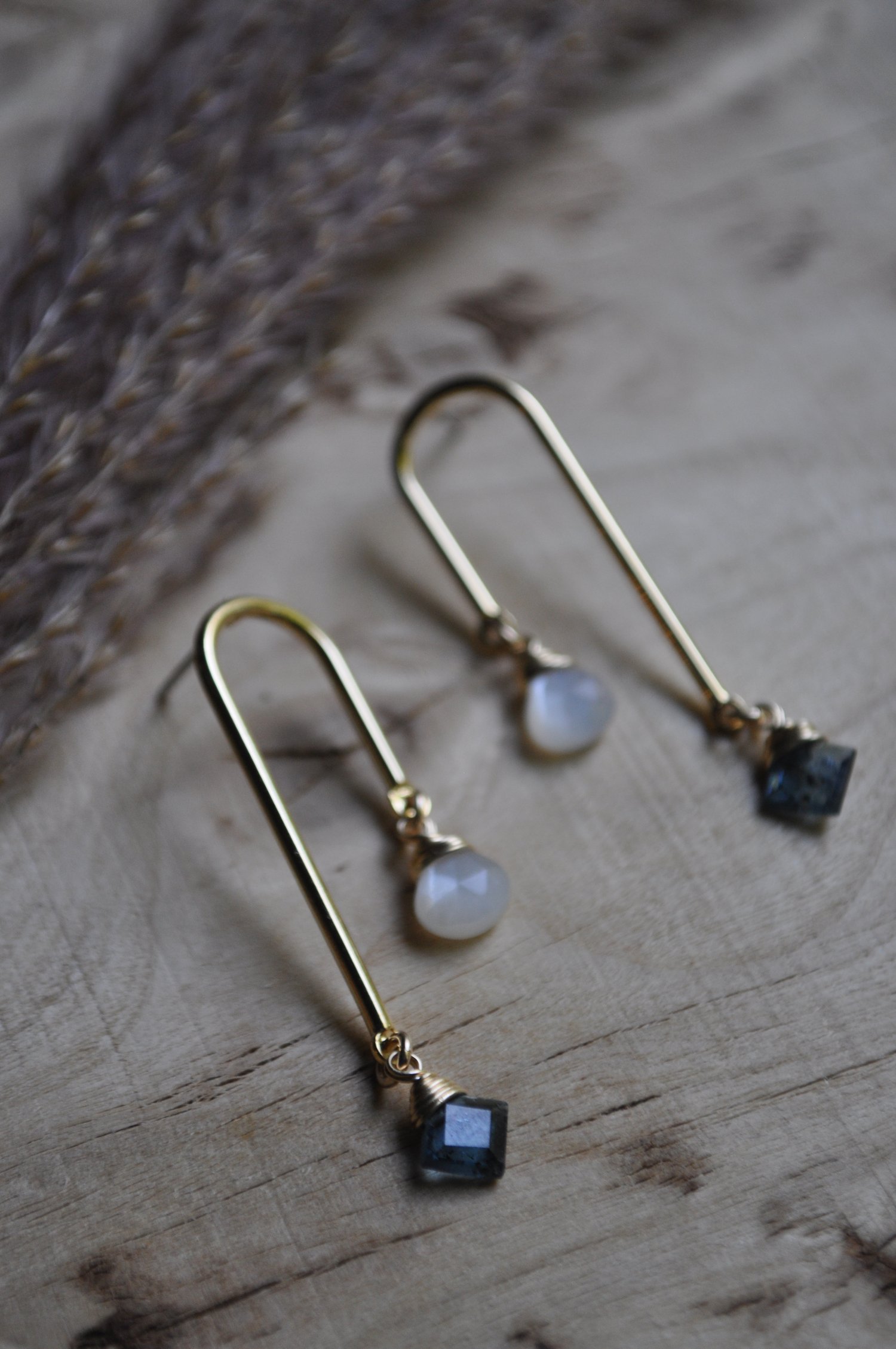 Image of The Hozho Dangles in Teal Kyanite and White Moonstone
