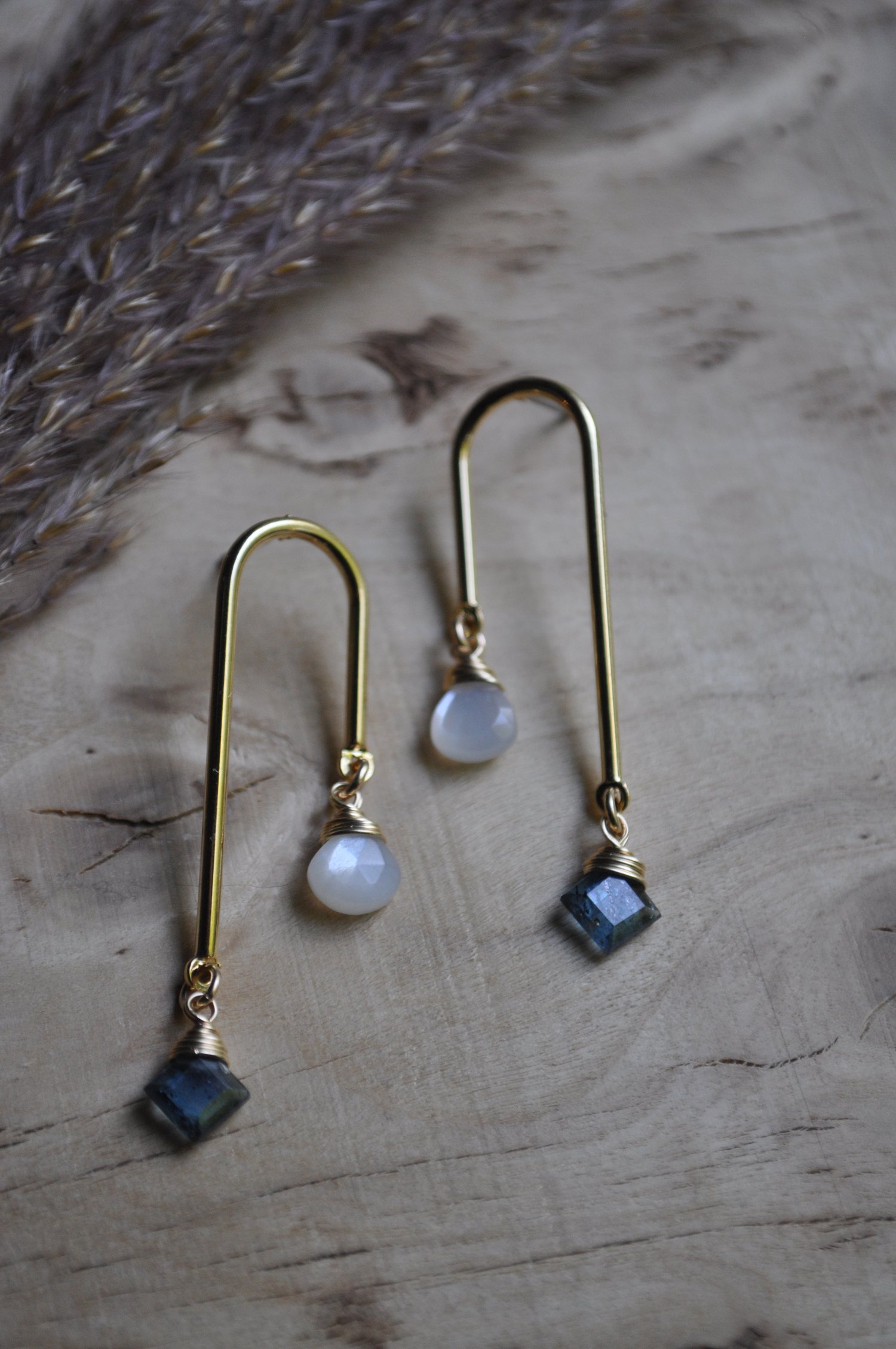 Image of The Hozho Dangles in Teal Kyanite and White Moonstone