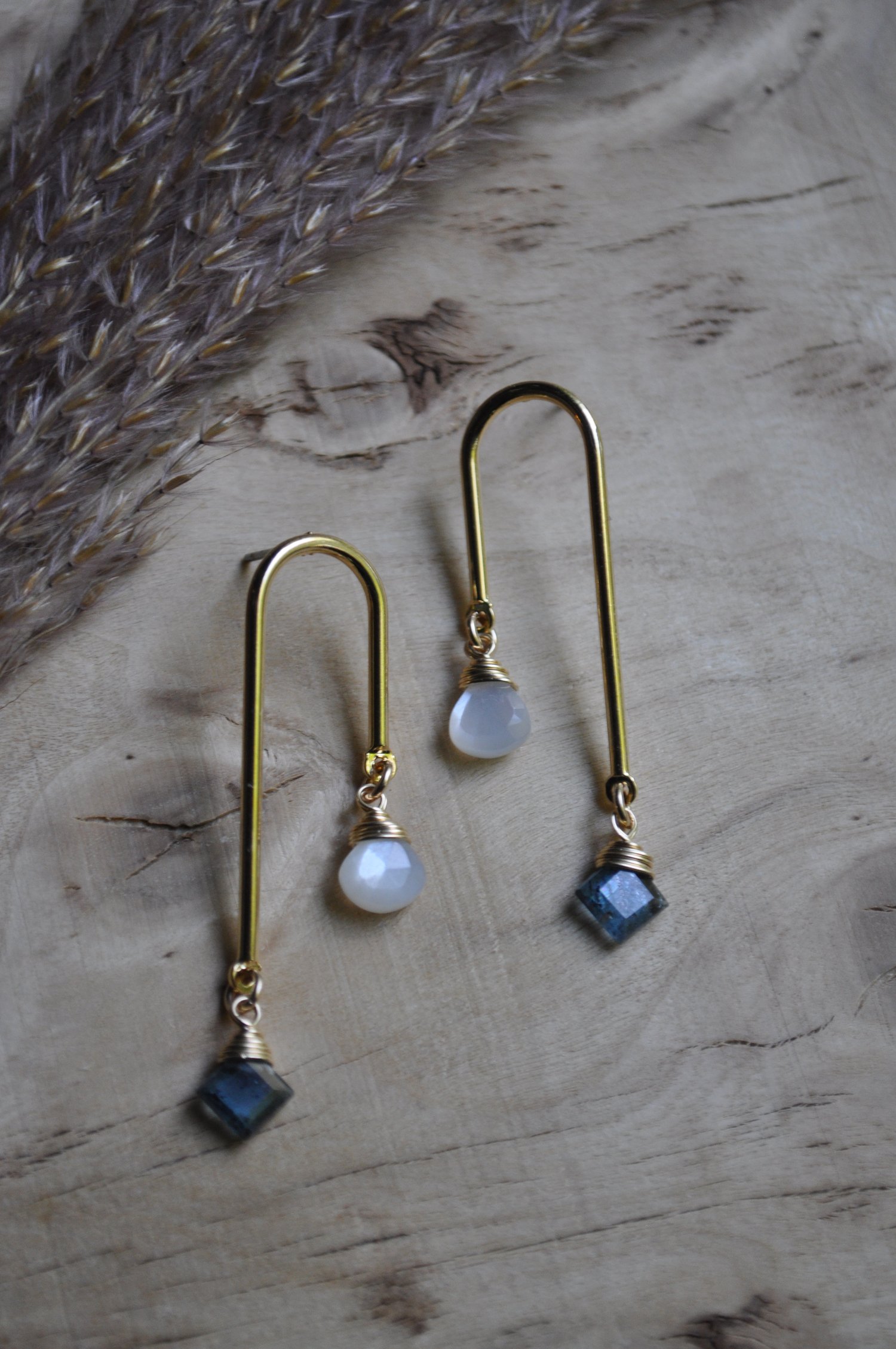 Image of The Hozho Dangles in Teal Kyanite and White Moonstone
