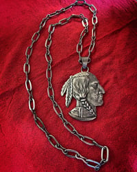 Image 1 of WL&A Handmade Link Chain + Large Indian Head Necklace - Size 3" Pendant - 32" Length - 101 Grams