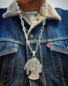 WL&A Handmade Link Chain + Large Indian Head Necklace - Size 3" Pendant - 32" Length - 101 Grams
