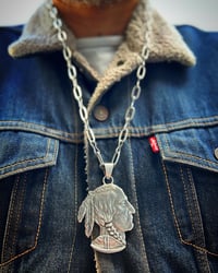 Image 3 of WL&A Handmade Link Chain + Large Indian Head Necklace - Size 3" Pendant - 32" Length - 101 Grams